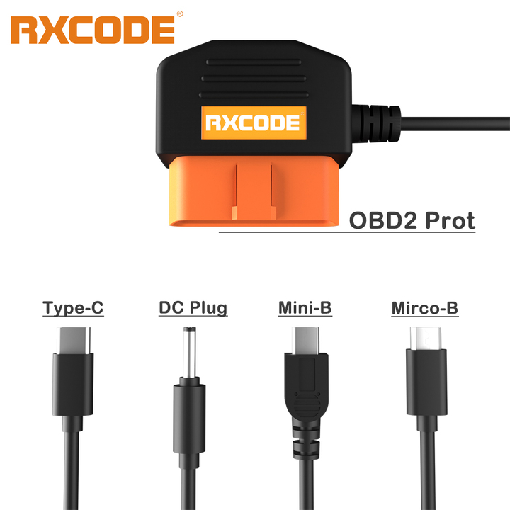 RXCODE 12V To 5V 16.4FT OBD2 Multi-Function Power Adapter Cable supports power supply for devices such as dashcams GPS compatible with Type-C MINI-B D