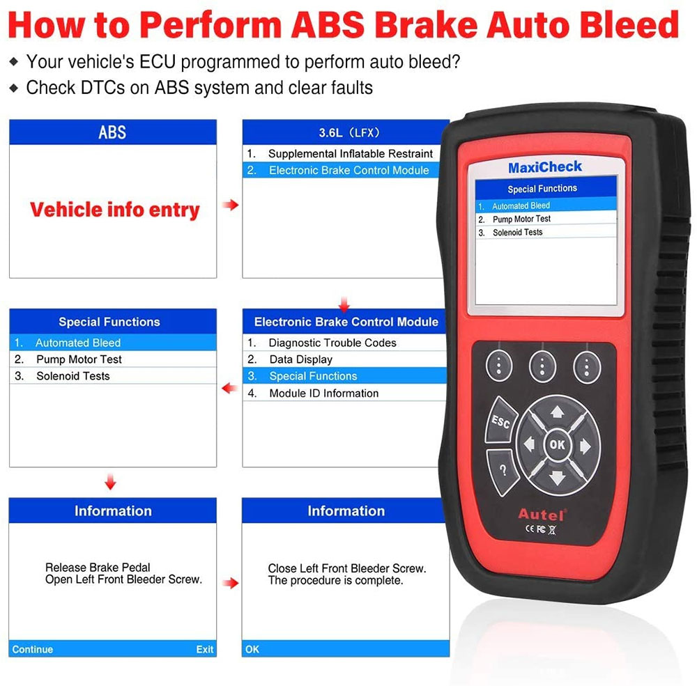 Autel MaxiCheck Pro how to perform abs brake auto bleed