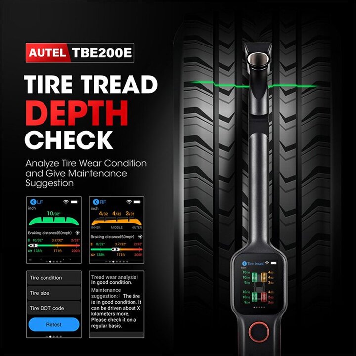 Autel MaxiTPMS TBE200E Tire Brake Examiner Laser Tire Tread Depth & Brake Disc 2 in 1 Tester