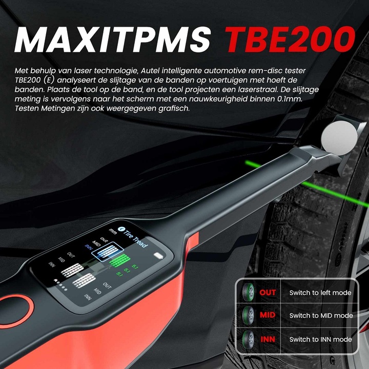 Autel Tire Brake Examiner MaxiTPMS TBE200 Laser Tire Tread Depth and Brake Disc Wear 2 in 1 Tester