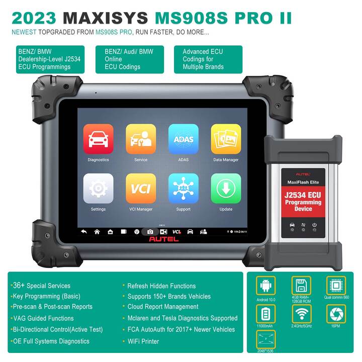 2023 Autel MaxiSys MS908S Pro II Automotive Diagnostic Tool Support SCAN VIN and Pre & Post Scan with J2534 ECU Programming