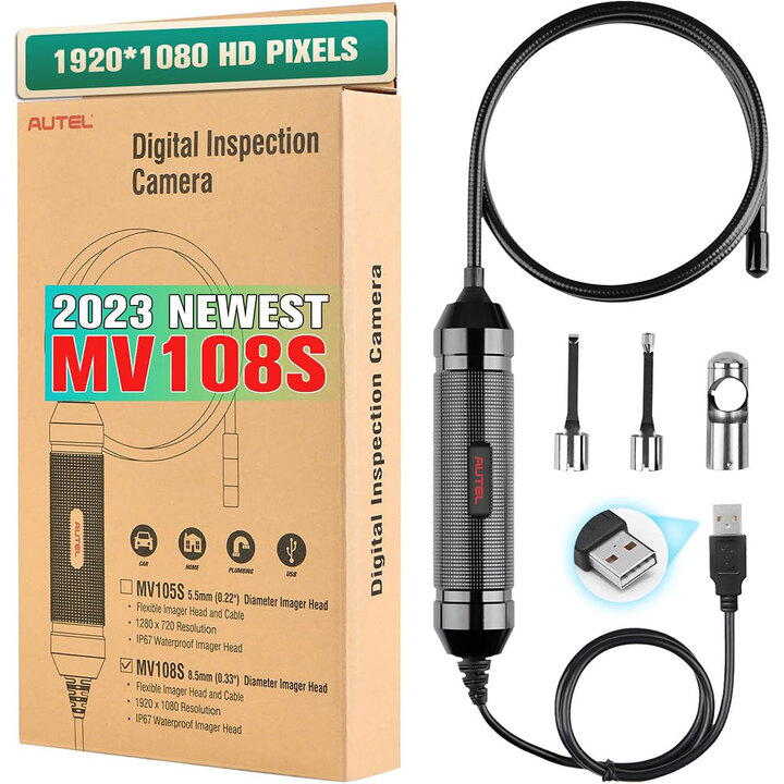 2023 Autel MaxiVideo MV108S 8.5mm Digital Inspection Camera IP67 Waterproof USB Scope Camera with LED Light Works for Autel Diagnostic Tablets