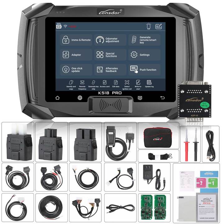 2024 Lonsdor K518 Pro Universal Key Programmer with 2xLT20, Toyota FP30 Cable, Nissan 40 BCM Cable, JCD, JLR and ADP Adapter