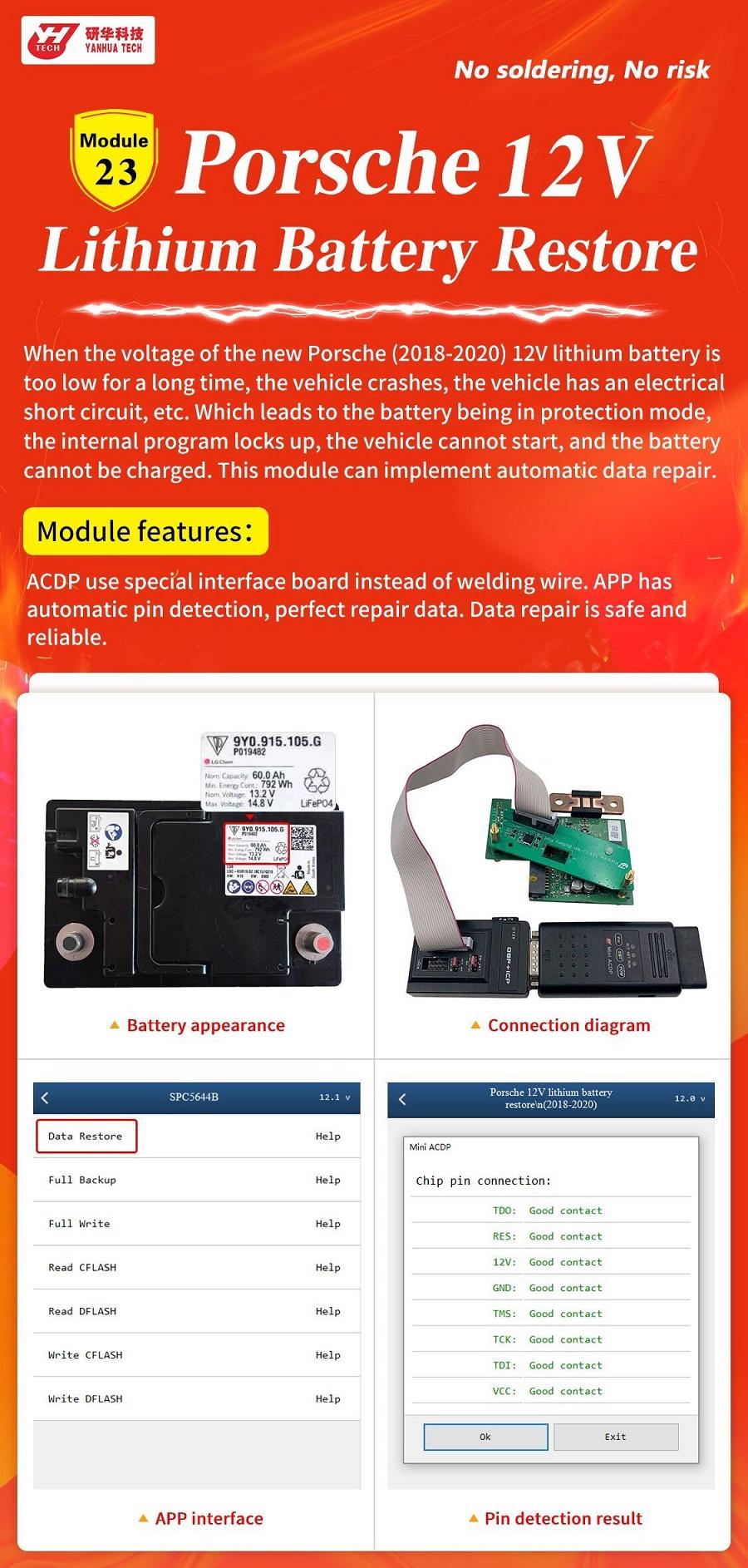 Yanhua Mini ACDP Module23 For Porsche 12V Lithium Battery Restore