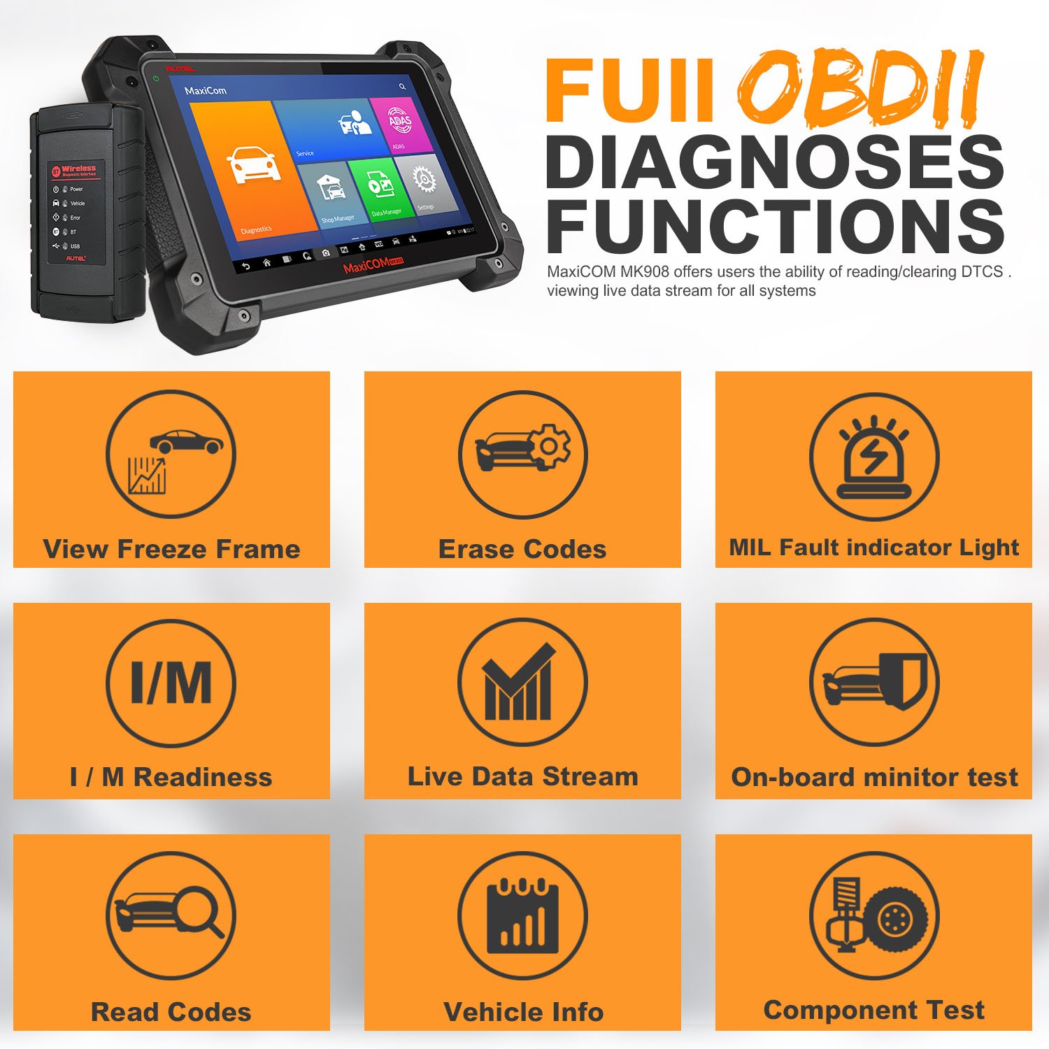 Autel MaxiCOM MK908 full OBDII diagnoses functions
