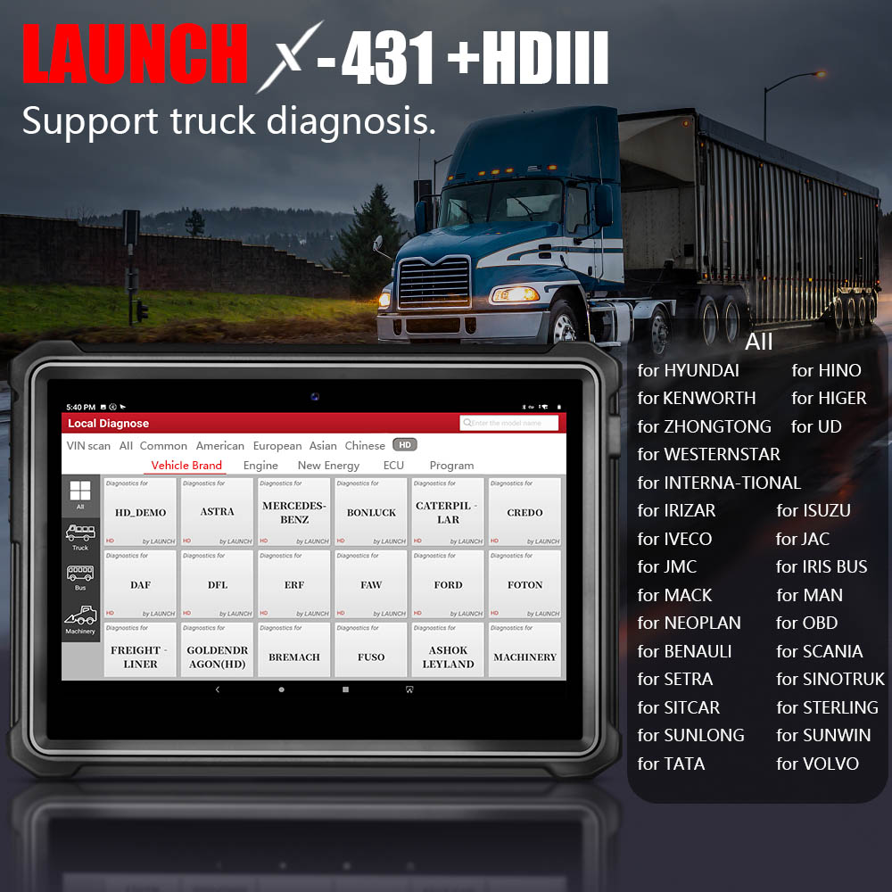 Launch X431 V+ with HD3 Heavy Duty Diagnostic Adapter 