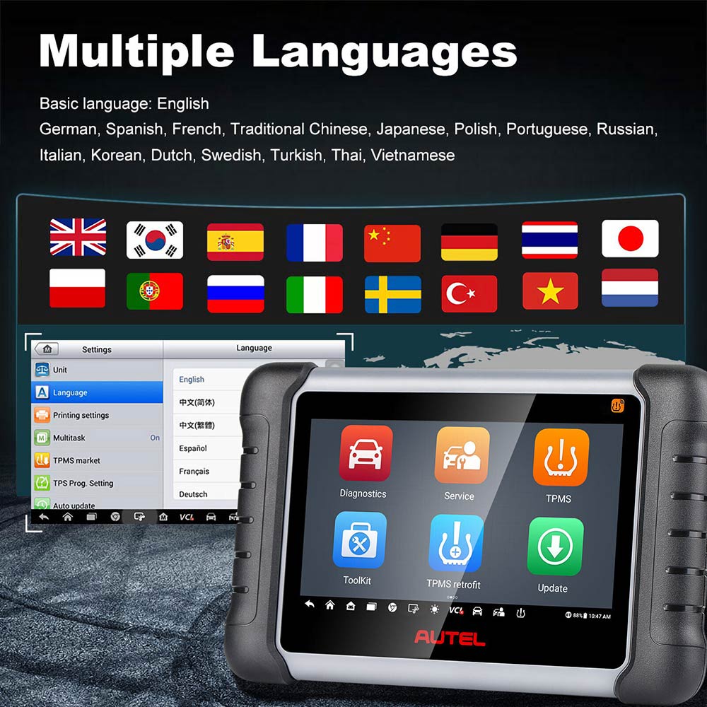 Autel MaxiPRO MP808S-TS supports multiple languages