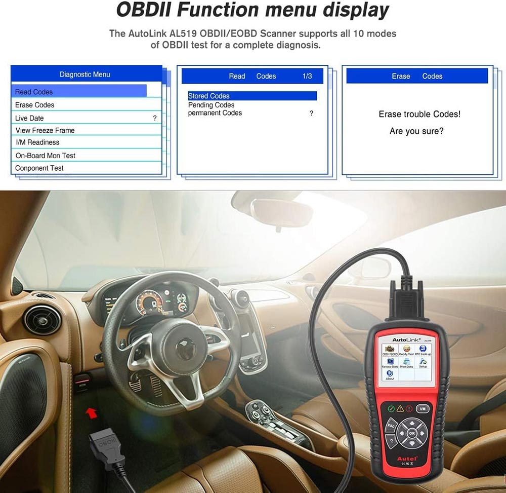 Autel AutoLink AL519 obdii function menu display